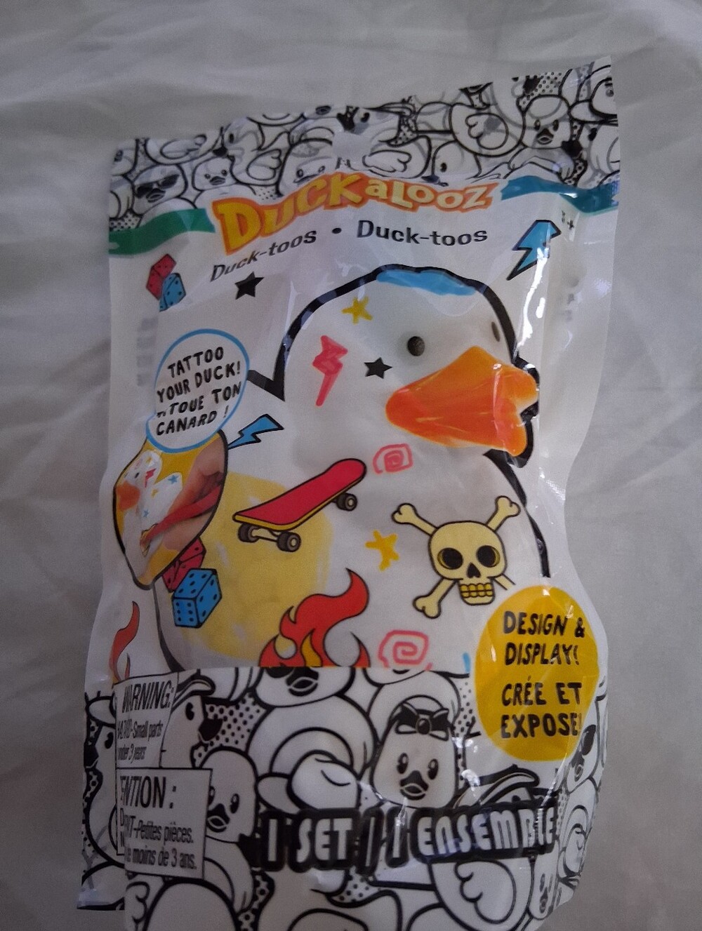 Duckapooz Decorative Rubber Duck - White with Orange Beak & Multicolor Graphics